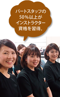 パートナースタッフの50%以上がインストラクター資格を取得。