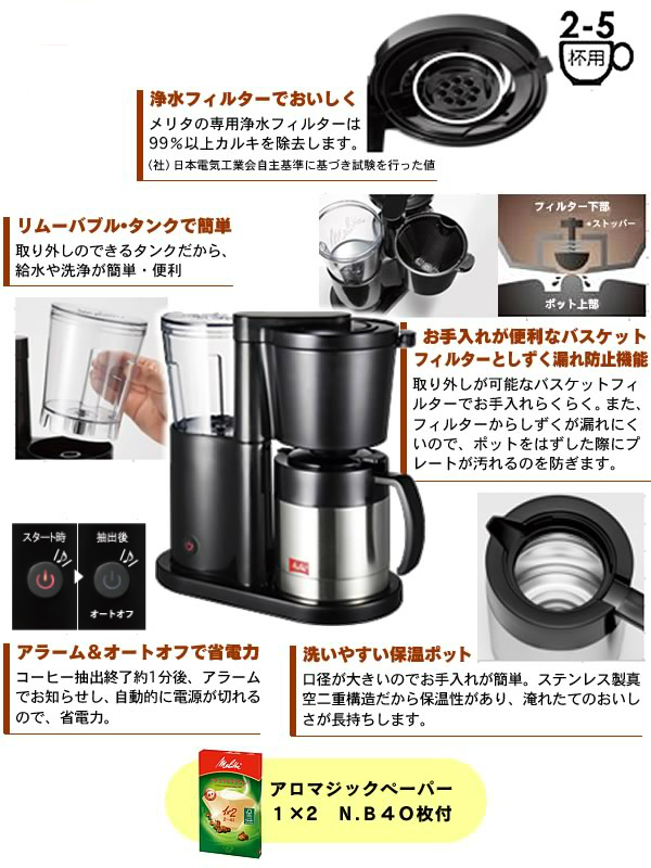 コーヒーメーカーオルフィ　ブラック 5杯用　SKT52-1-B