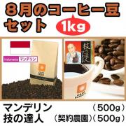 【送料無料】8月のコーヒー豆1kgセット(マンデリン500g　技の達人500g)