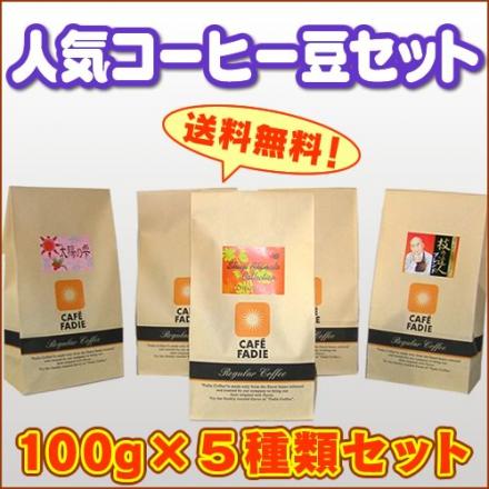 【送料無料】人気珈琲豆セット100g×5種類 合計500g